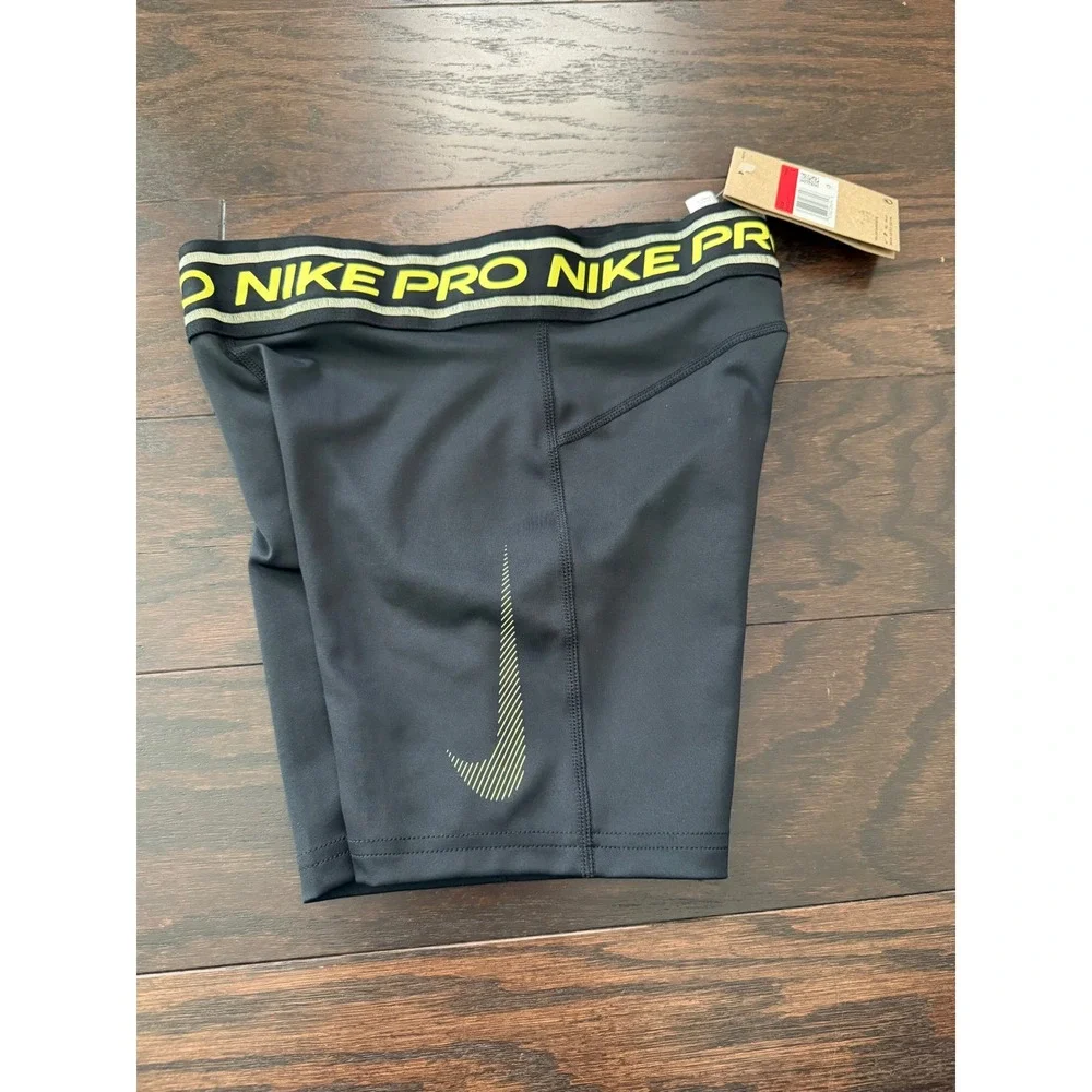 Nike Pro Kids Dri-FIT Training Shorts Black Volt HV0733-011 Size Large L